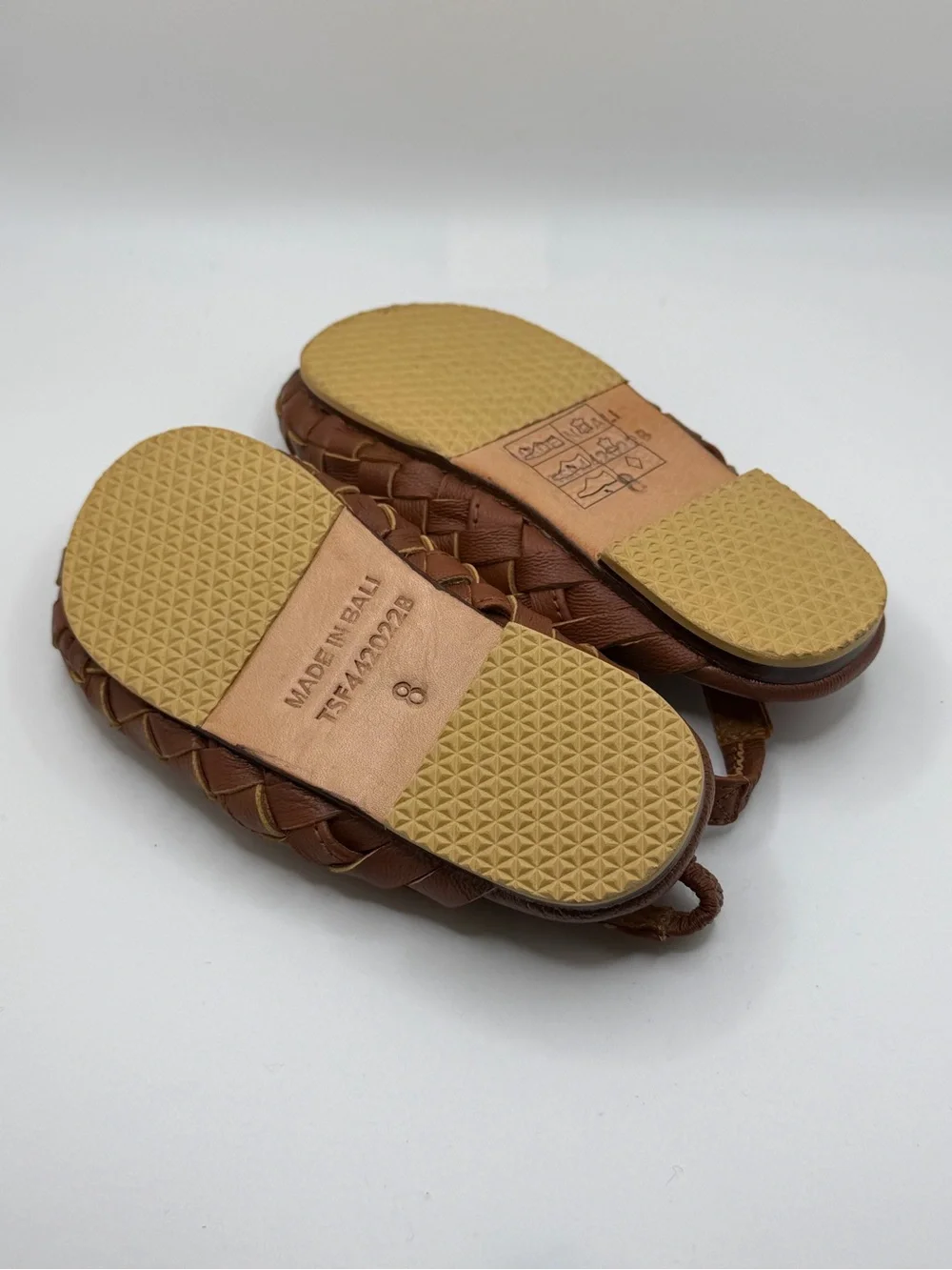 Kids Brown Woven Leather Slip-On Sandals (run small)